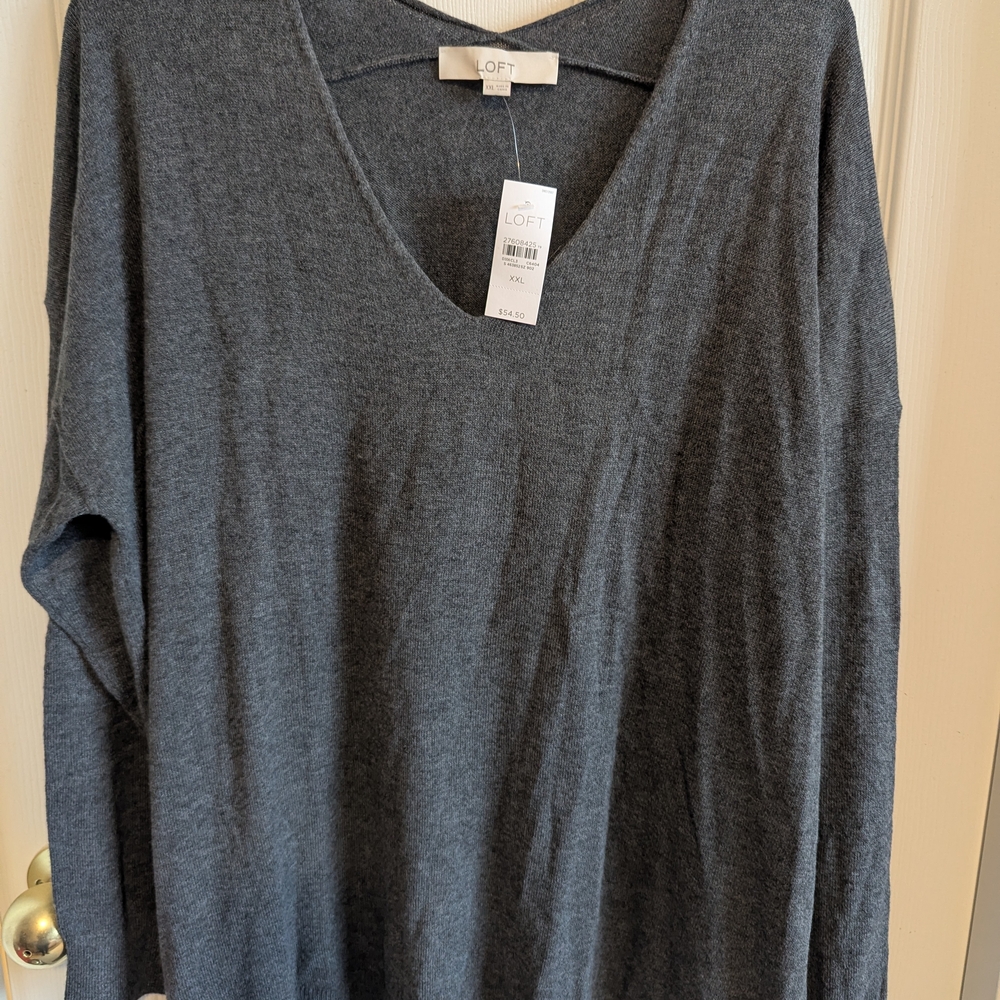 LOFT Gray V-Neck Sweater